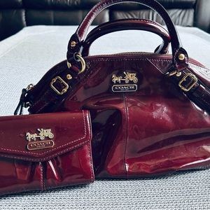 Coach red patent leather bag and wallet